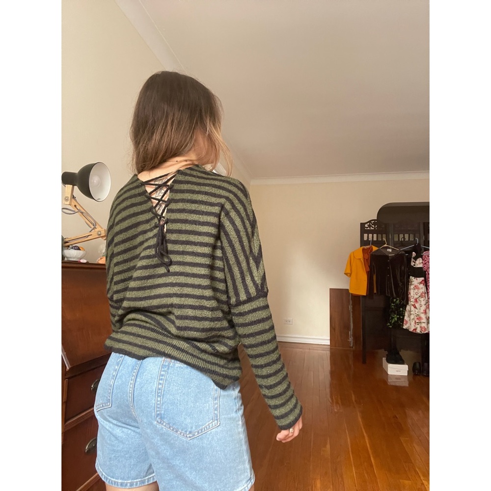 a.n.a ~ Black & Green Back String Striped Sweater